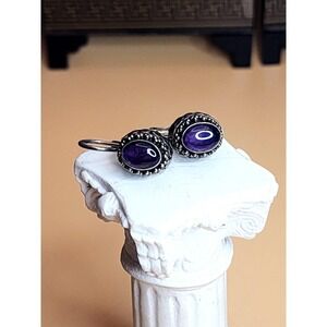 Vtg FAS Signed 925 Sterling‎ Silver Natural Amethyst Drop Earrings FREE $HIP!!